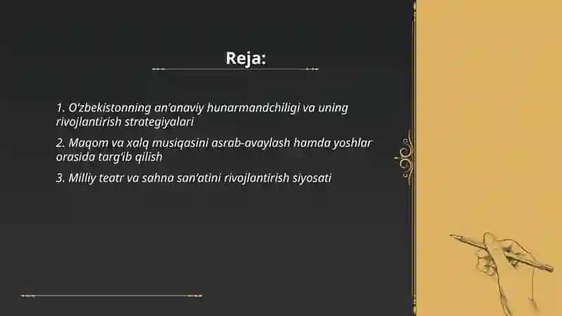 Oʻzbekiston madaniyati va sanʼatini rivojlantirish 2