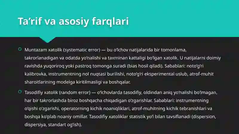 Muntazam va tasodifiy xatoliklar 2