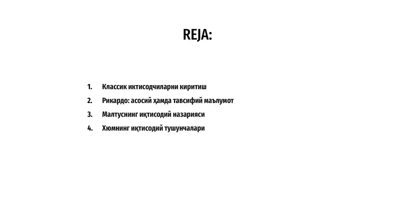 Классик иктисодчилар Рикардо, Малтус, Хюм 2