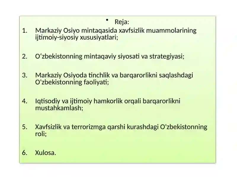Markaziy Osiyoda tinchlik va barqarorlik 2