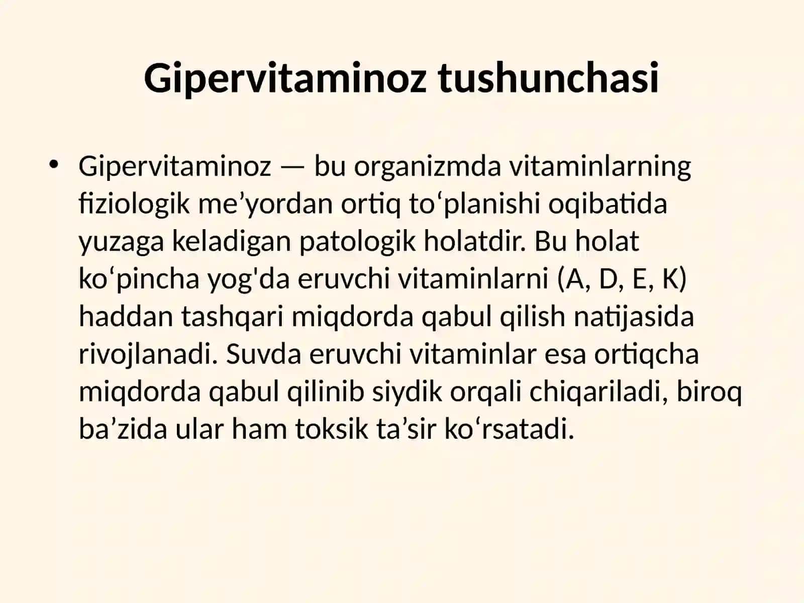 Gipervitaminoz holatlarida modda almashinuvini buzilishi 2