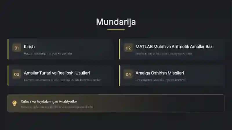 MATLAB Dasturida Arifmetik Amallarini Qo'llash 2