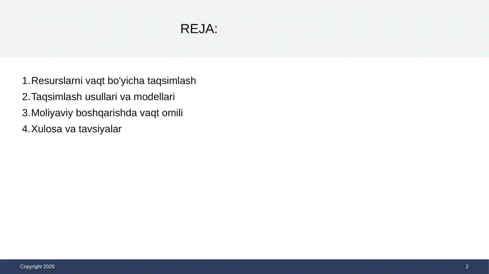 Vaqt bo'yicha resurslarni taqsimlash 2