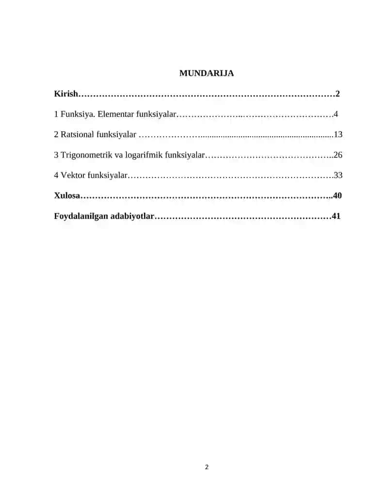 Funksiyalar to’plamini turlicha klassifikatsiyalash 2