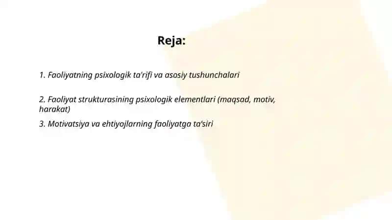 Faoliyatning psixologik tavsifi 2