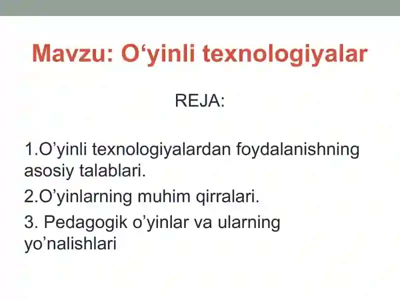 O‘yinli texnologiyalar 2