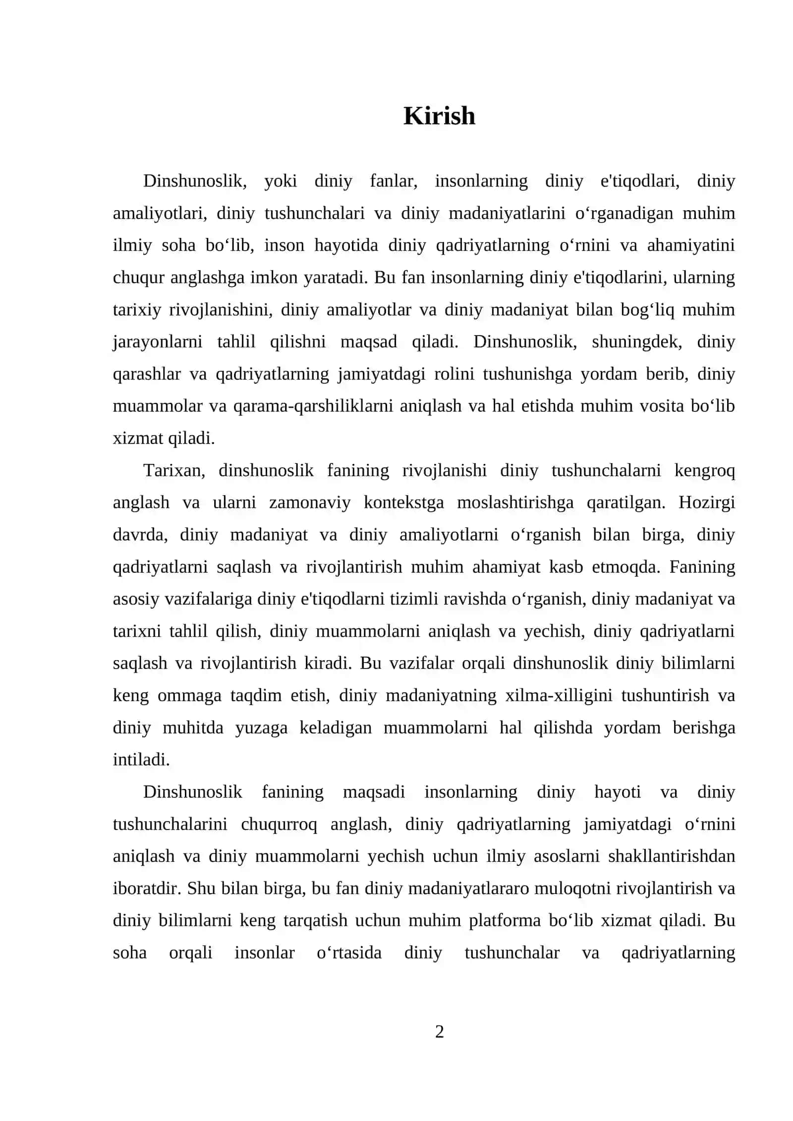DINSHUNOSLIK FANINING PREDMETI, MAQSADI VA VAZIFALARI 2