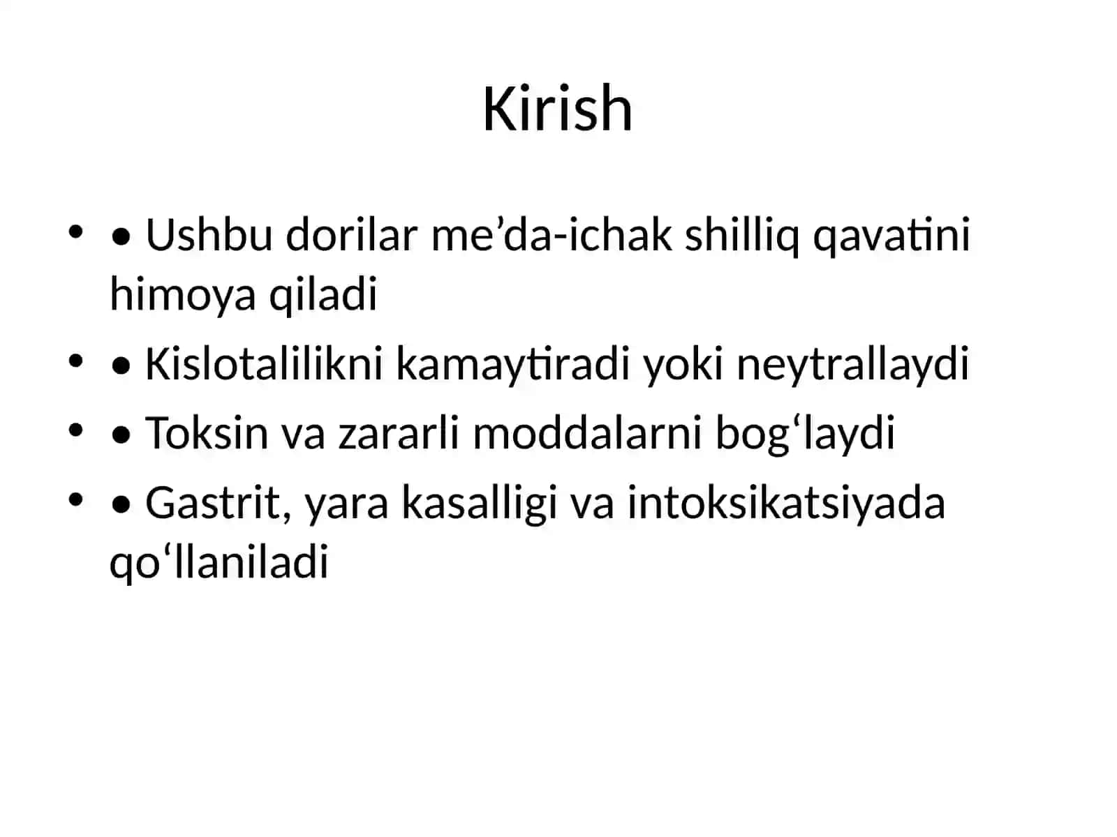 O‘rab oluvchi, adsorbsiyalovchi va antatsid dori vositalari 2