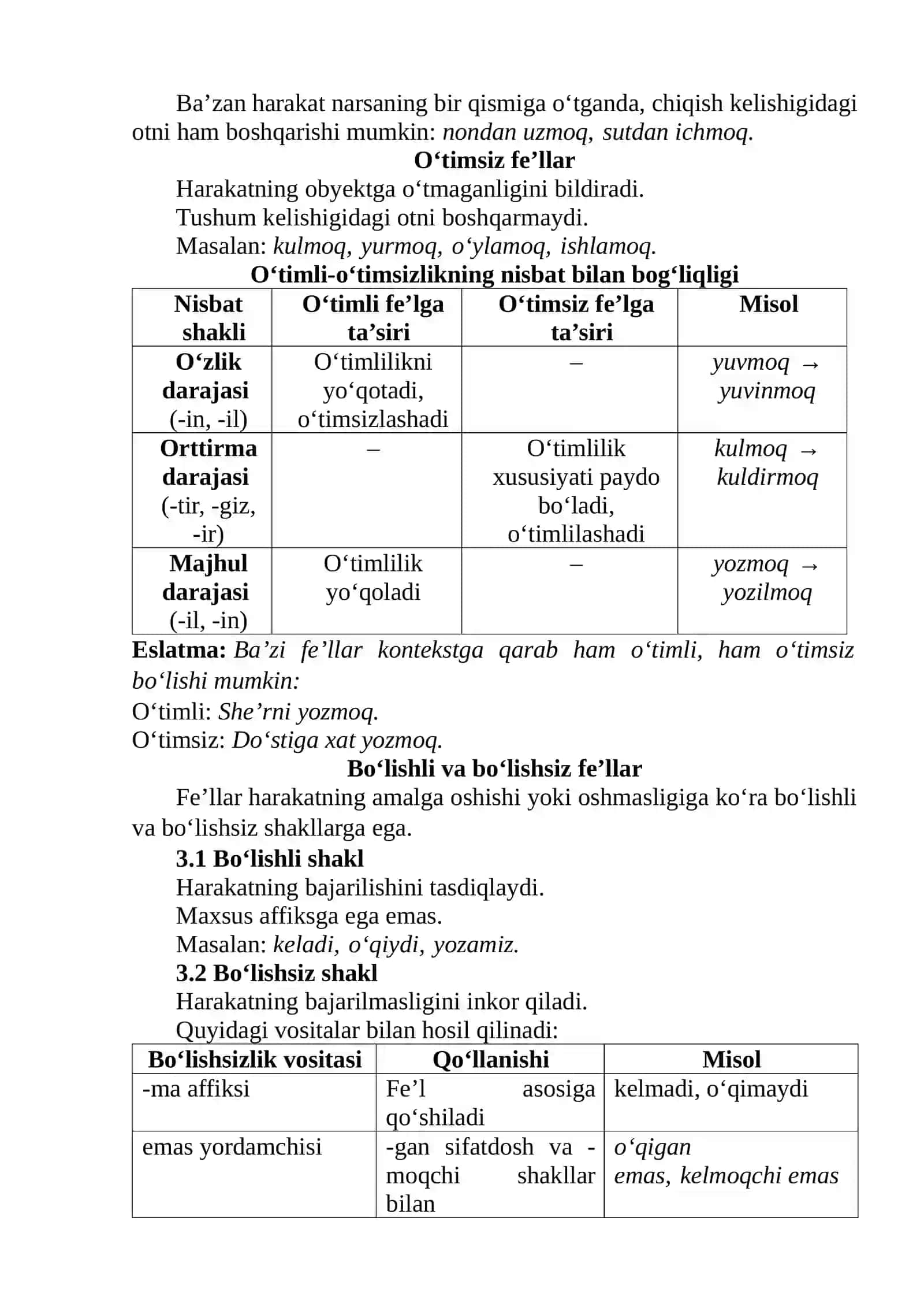 Fe’l so‘z turkumi sifatida 2