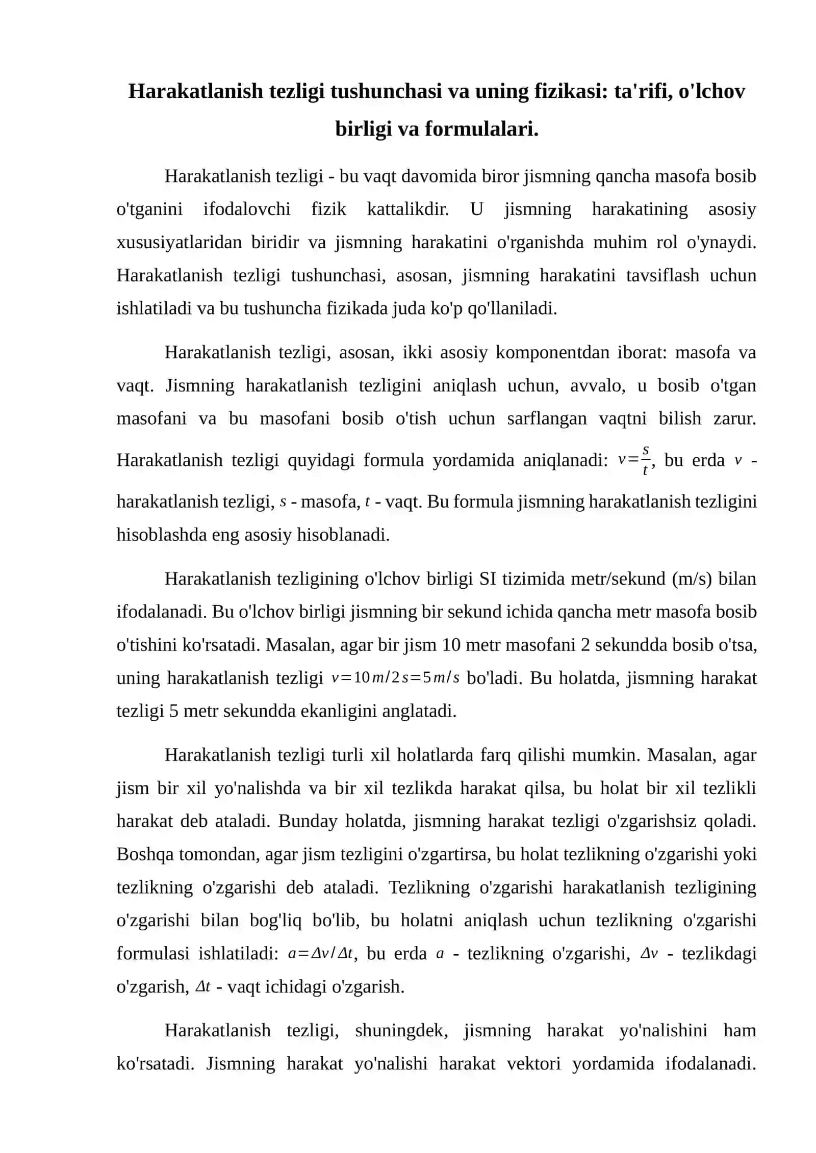 Harakatlanish tezligi 2