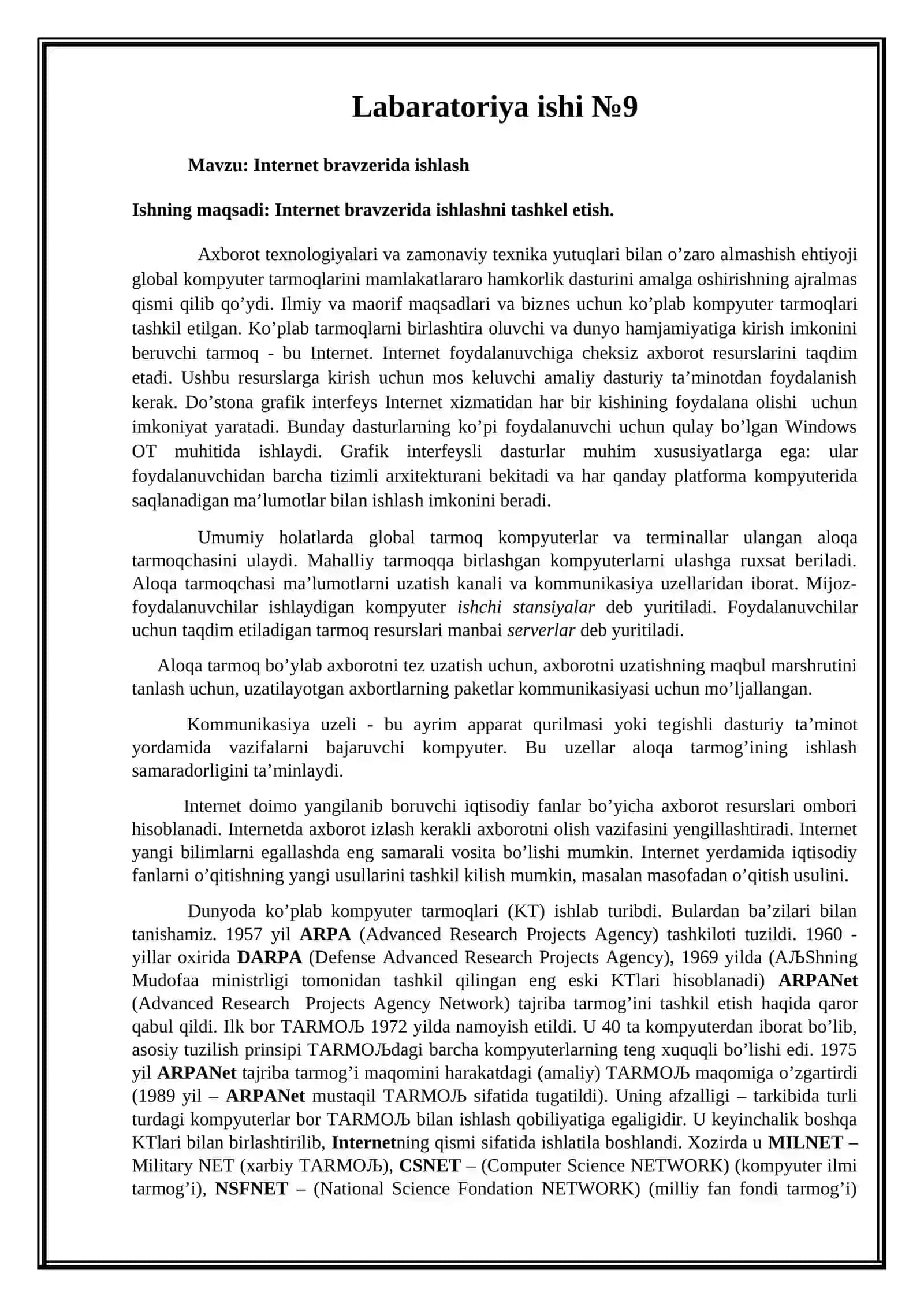 Internet bravzerida ishlash 2