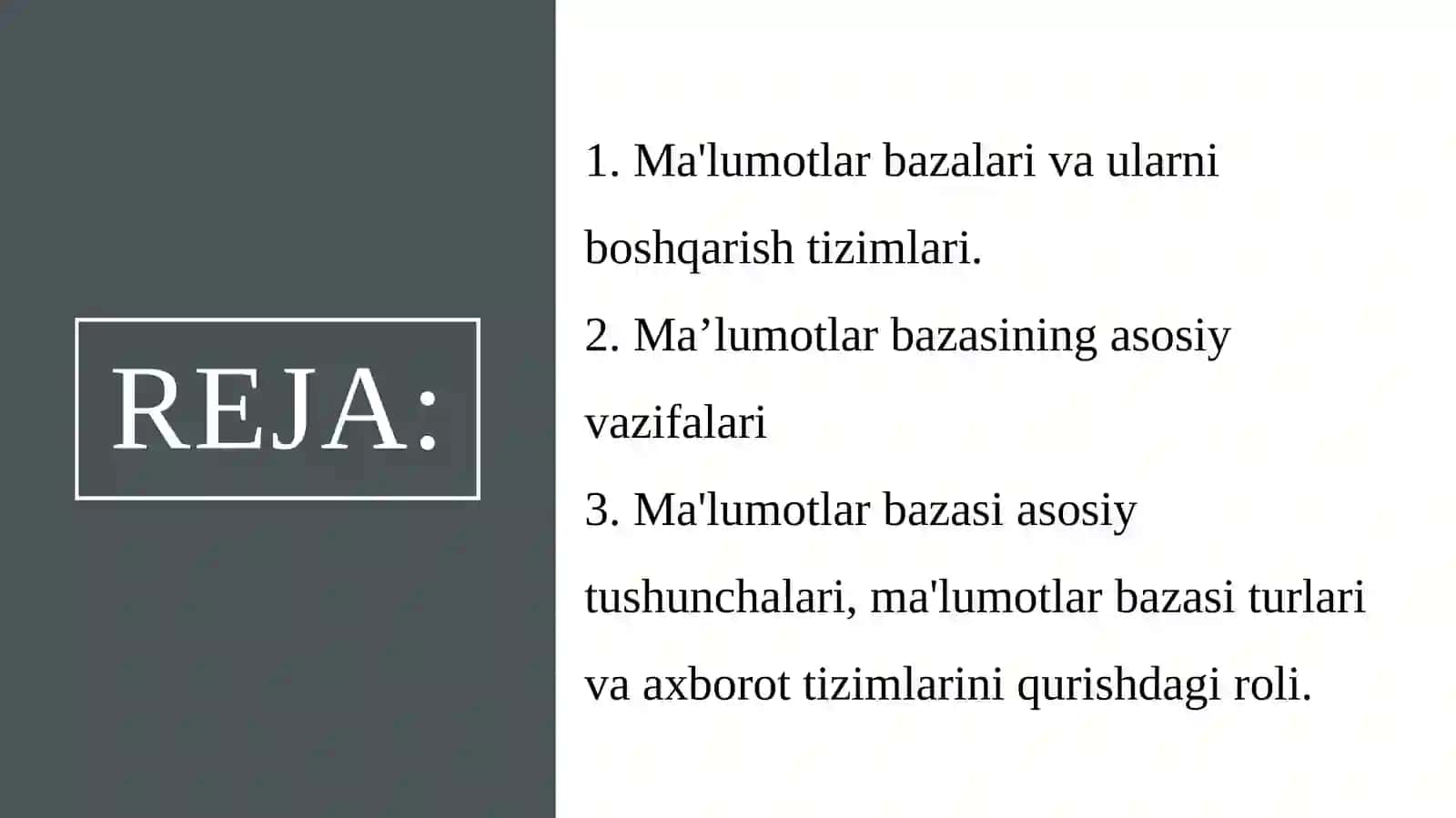 Ma'lumotlar bazalari va ularni boshqarish tizimlari 2