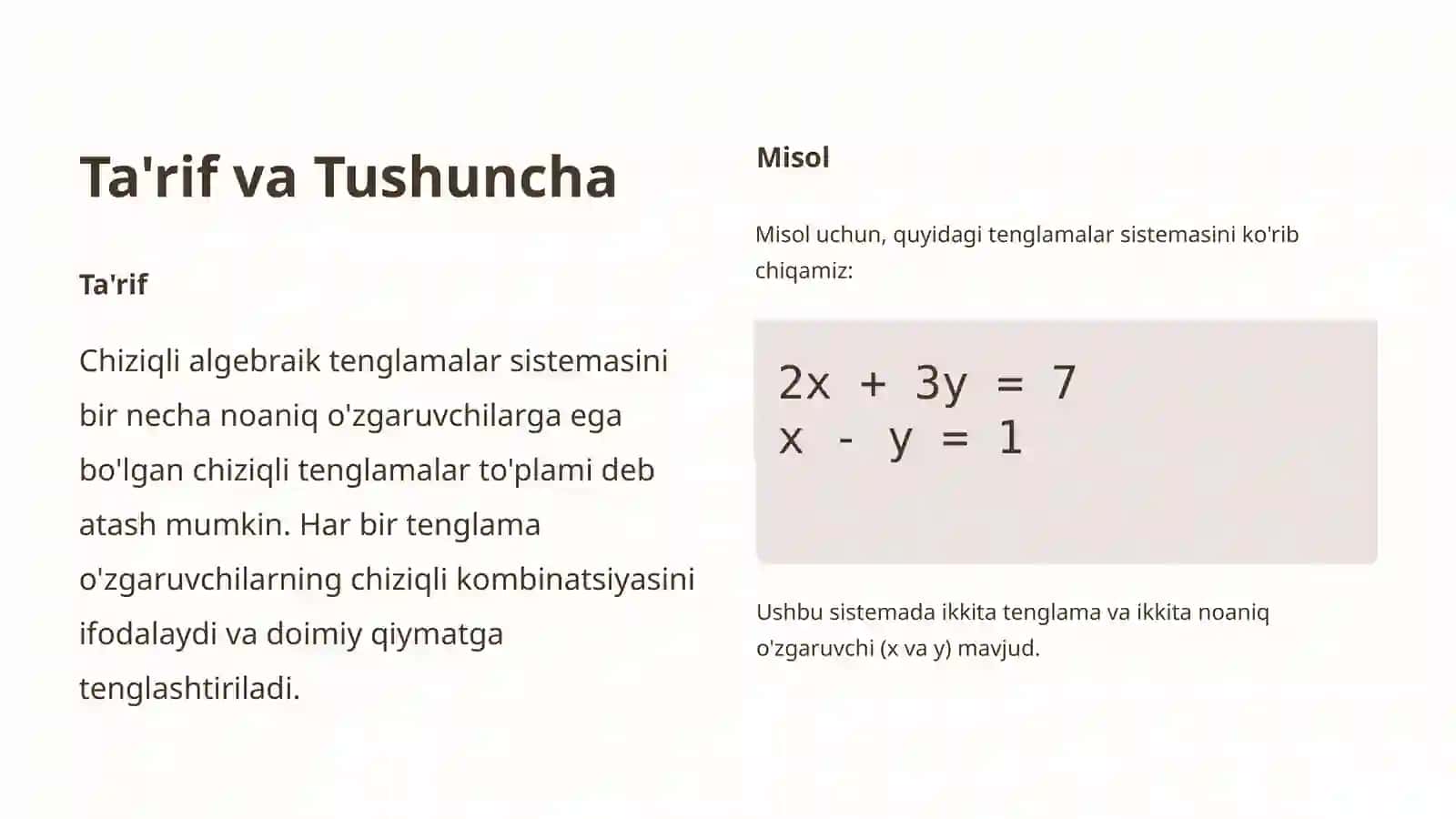 Chiziqli Algebraik Tenglamalar Sistemasi 2