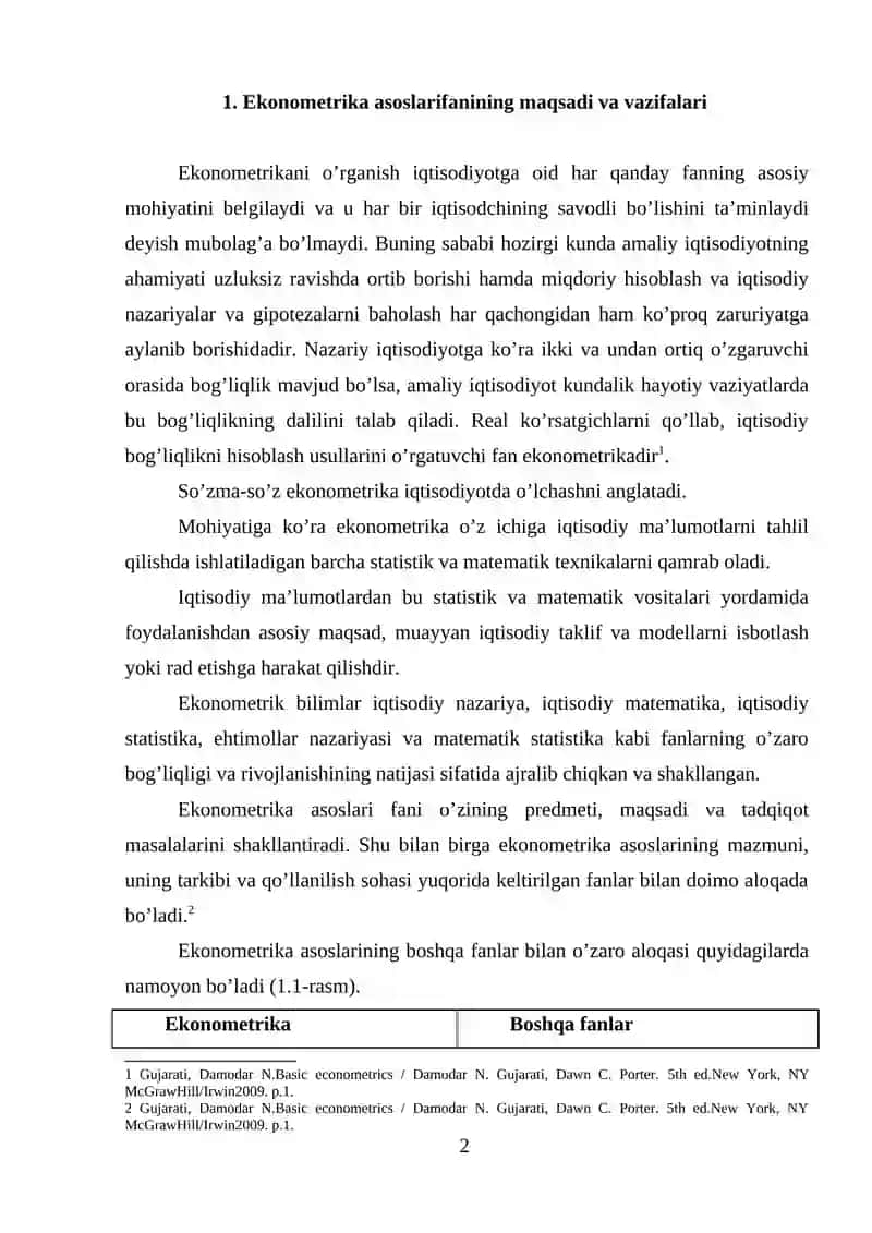 EKONOMETRIK MODELLASHTIRISH ASOSLARI 2