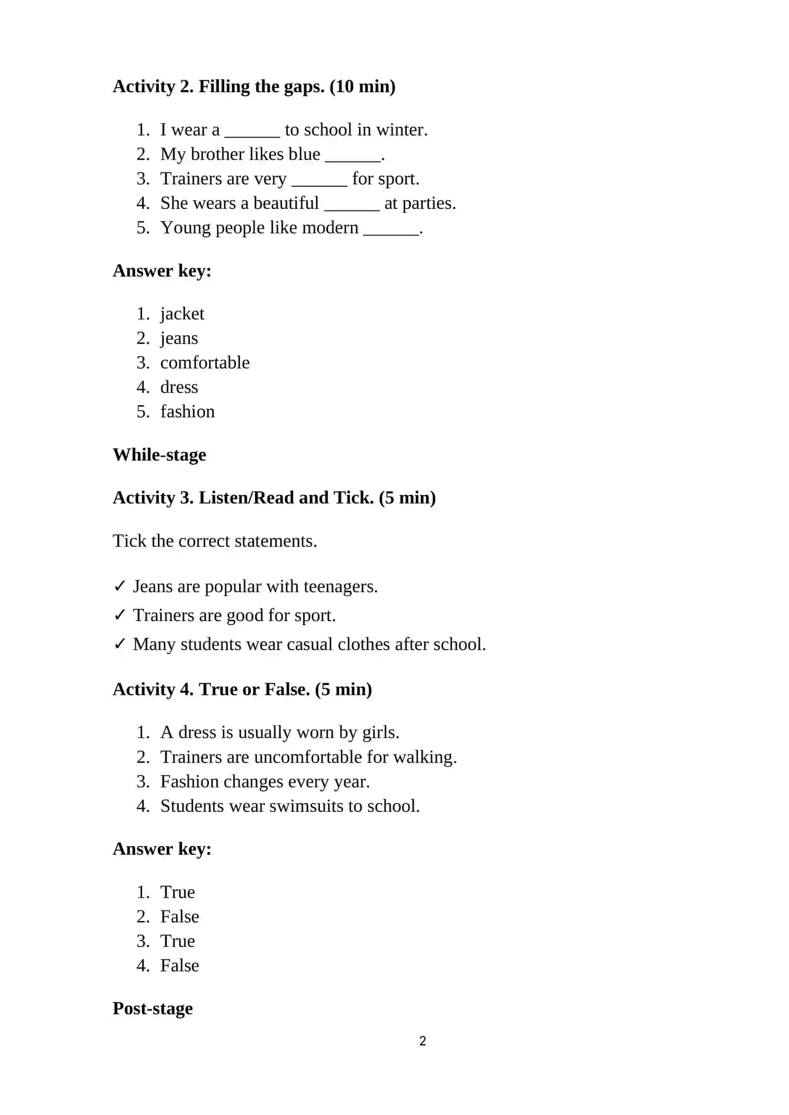 LESSON PLAN: Clothing and Fashion 2