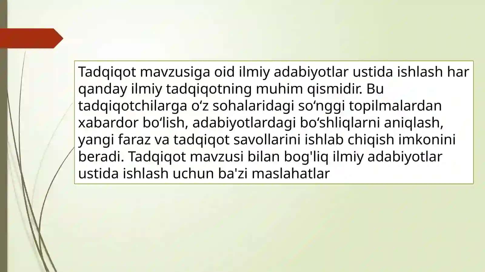 Tadqiqot mavzusi: O'zbek adabiyotlar ustida ishlash 2