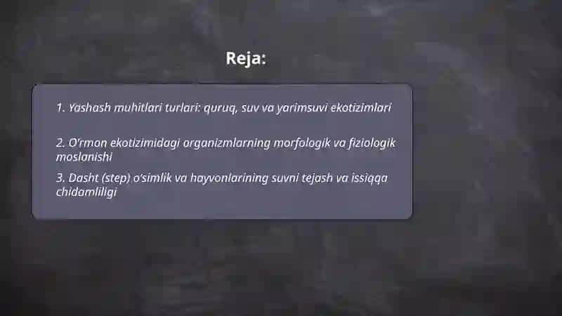Yashash Muhitlari va Organizmlar 2