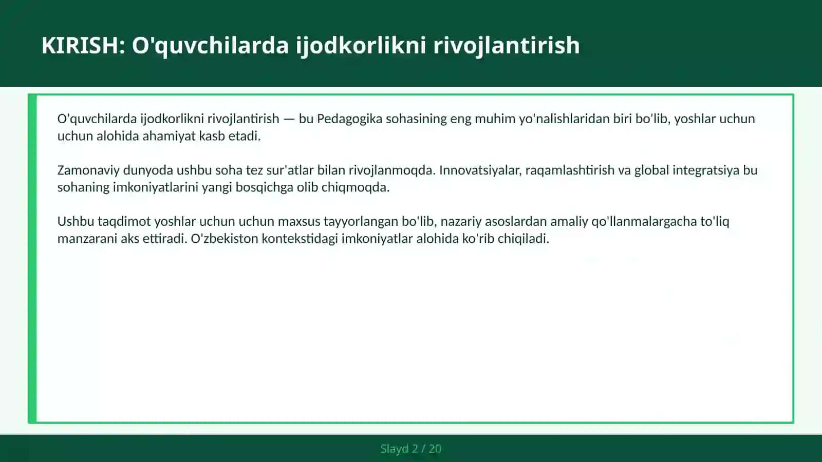 O'quvchilarda Ijodkorlikni Rivojlantirish 2