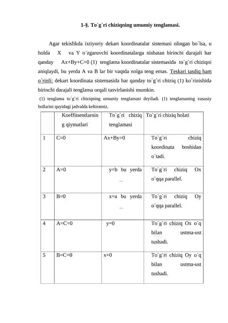 TO'G'RI CHIZIQ VA UNING TENGLAMALARI 2
