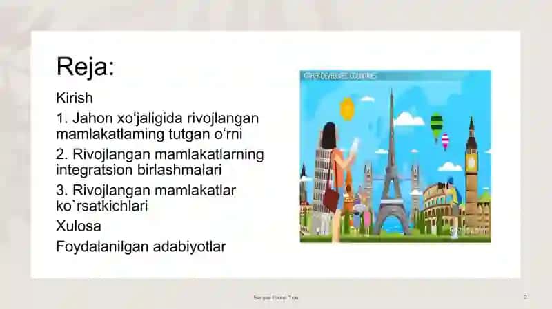 Jahon xo`jaligida rivojlangan davlatlarning tutgan o`rni 2
