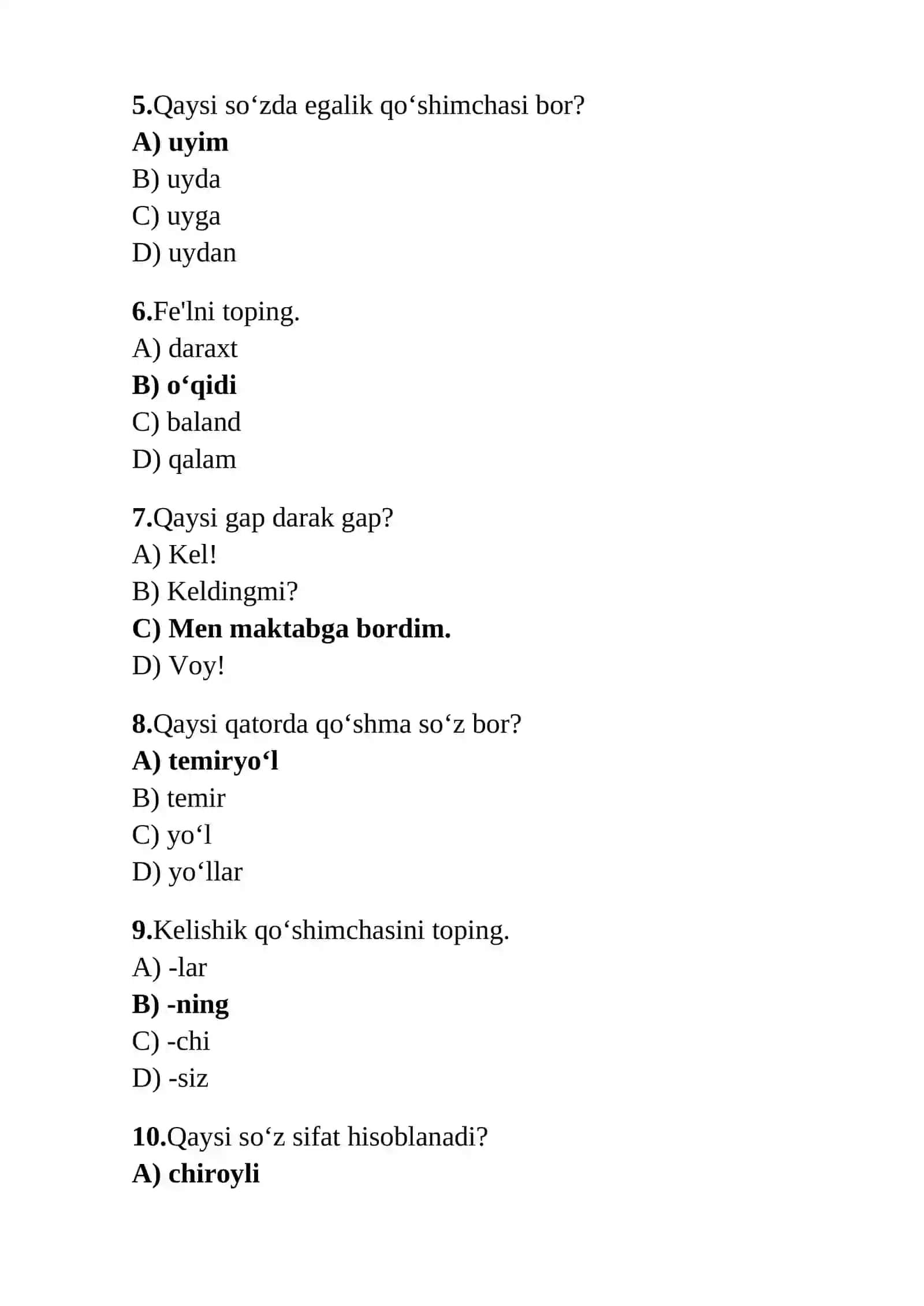 ONA-TILI FANIDAN 1000TA TESTLAR TO’PLAMI DTM-2026 2