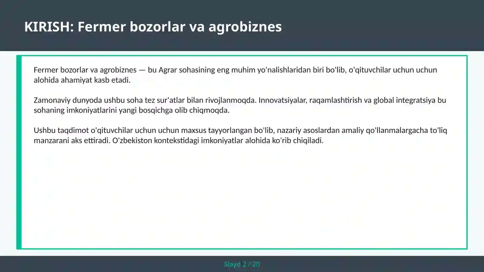 Fermer bozorlar va agrobiznes 2