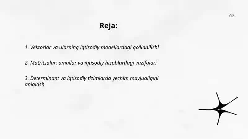 Chiziqli algebra elementlari va ularning iqtisodiyotdagi tatbiqi 2