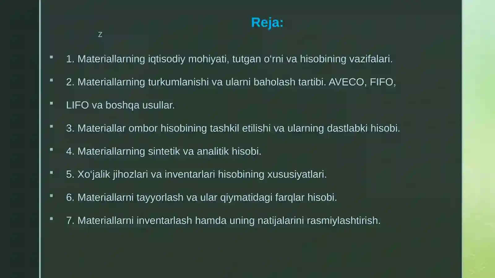 Materiallar hisobi 2