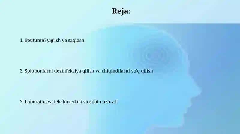 Tekshiruv uchun balg'am yig'ish. Tufdonlarni dezinfektsiya qilish 2