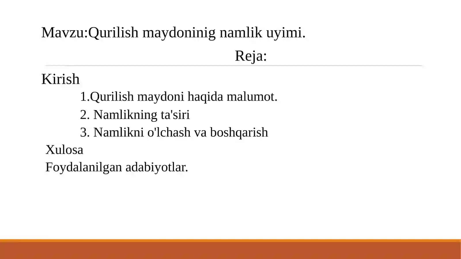 Qurilish maydonining namlik uyimi 2