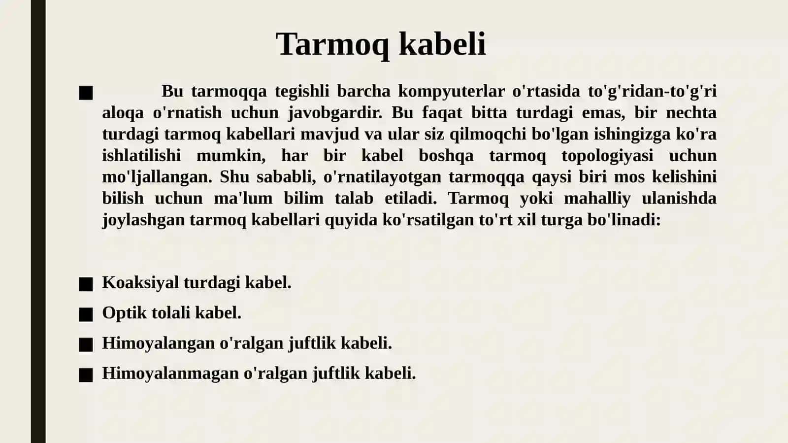 Tarmoqda ishlatiladigan kabel turlari 2