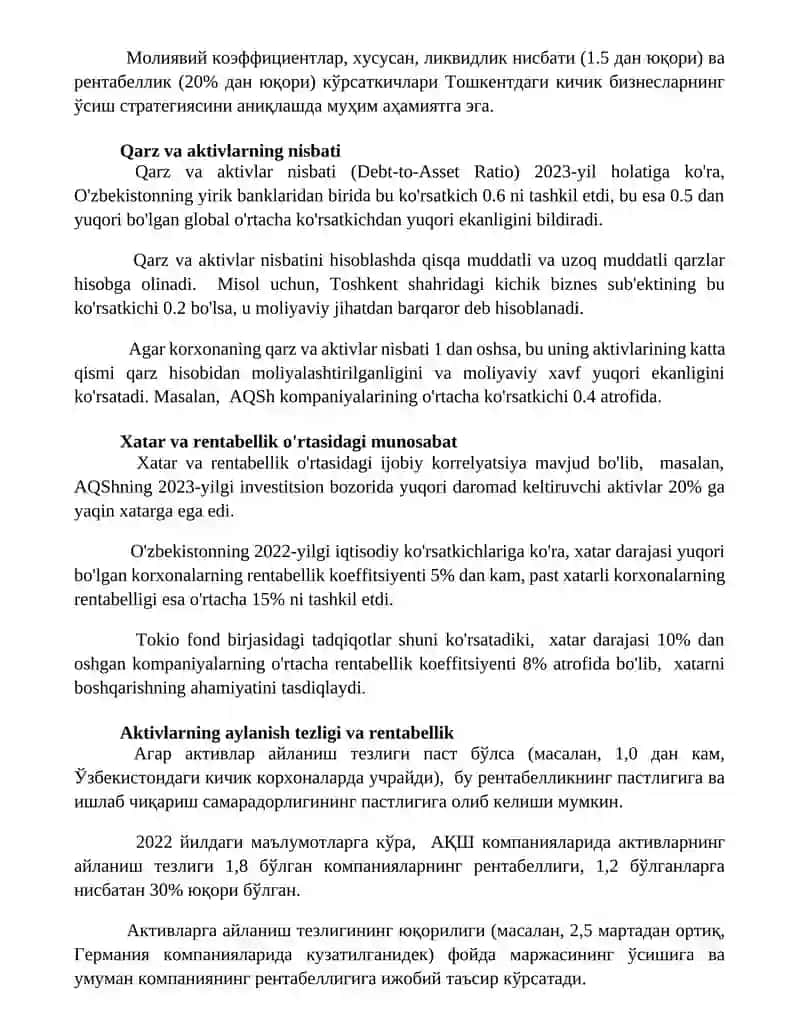 Moliyaviy koeffitsiyentlar o‘rtasidagi o‘zaro bog‘liqliklar 2