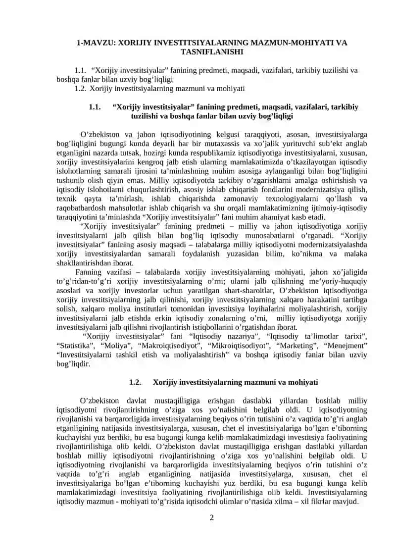 Xorijiy investitsiyalar fan 2