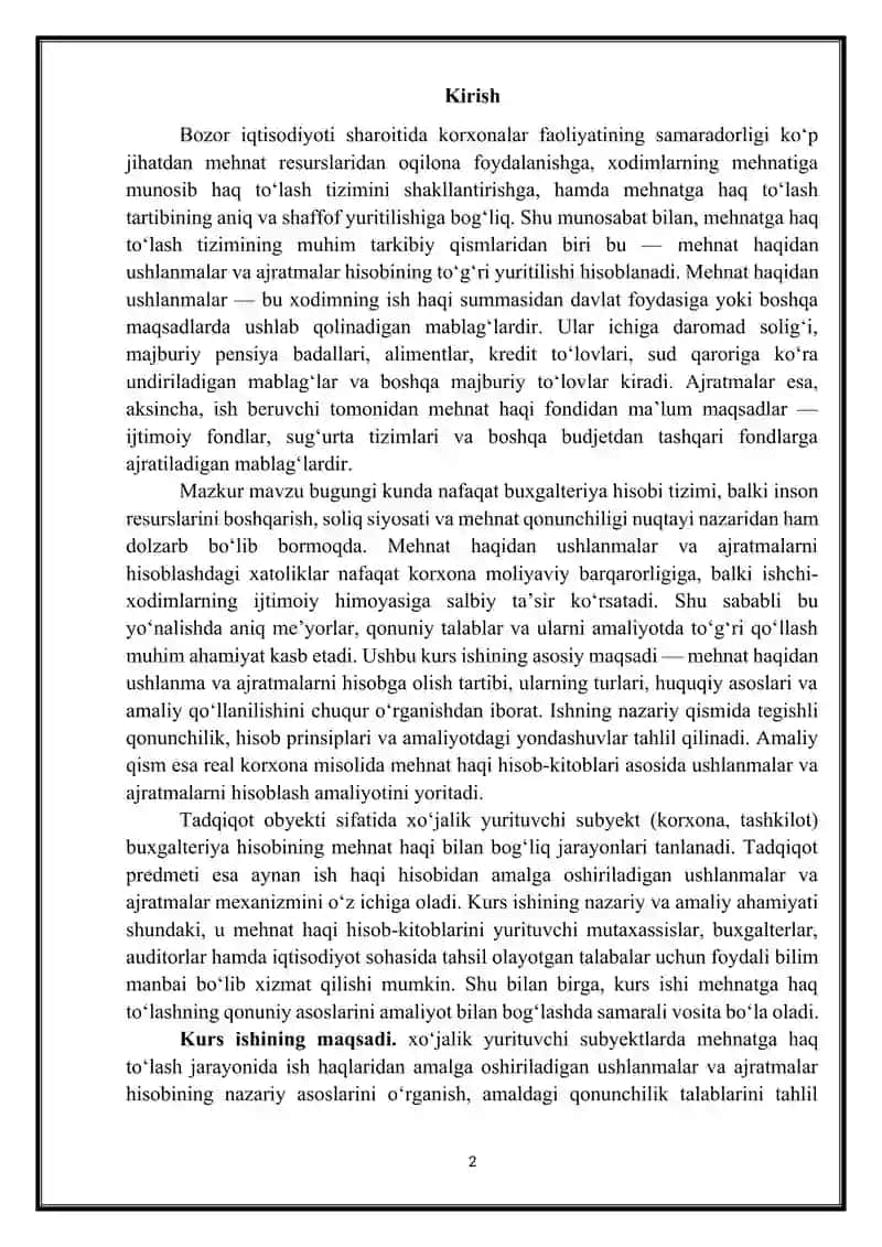 Mehnat haqidan ushlanmalar va ajratmalar hisobi 2
