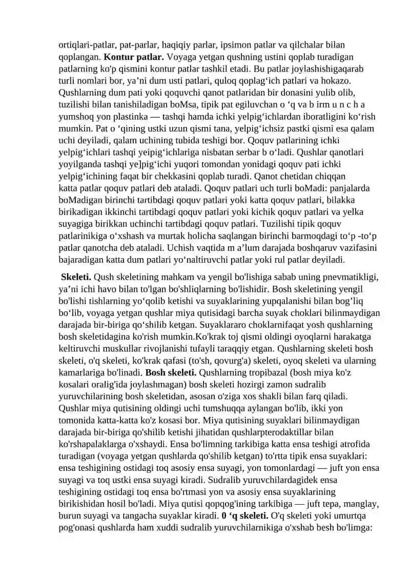Qushlar sinfining umumiy tavsifi 2