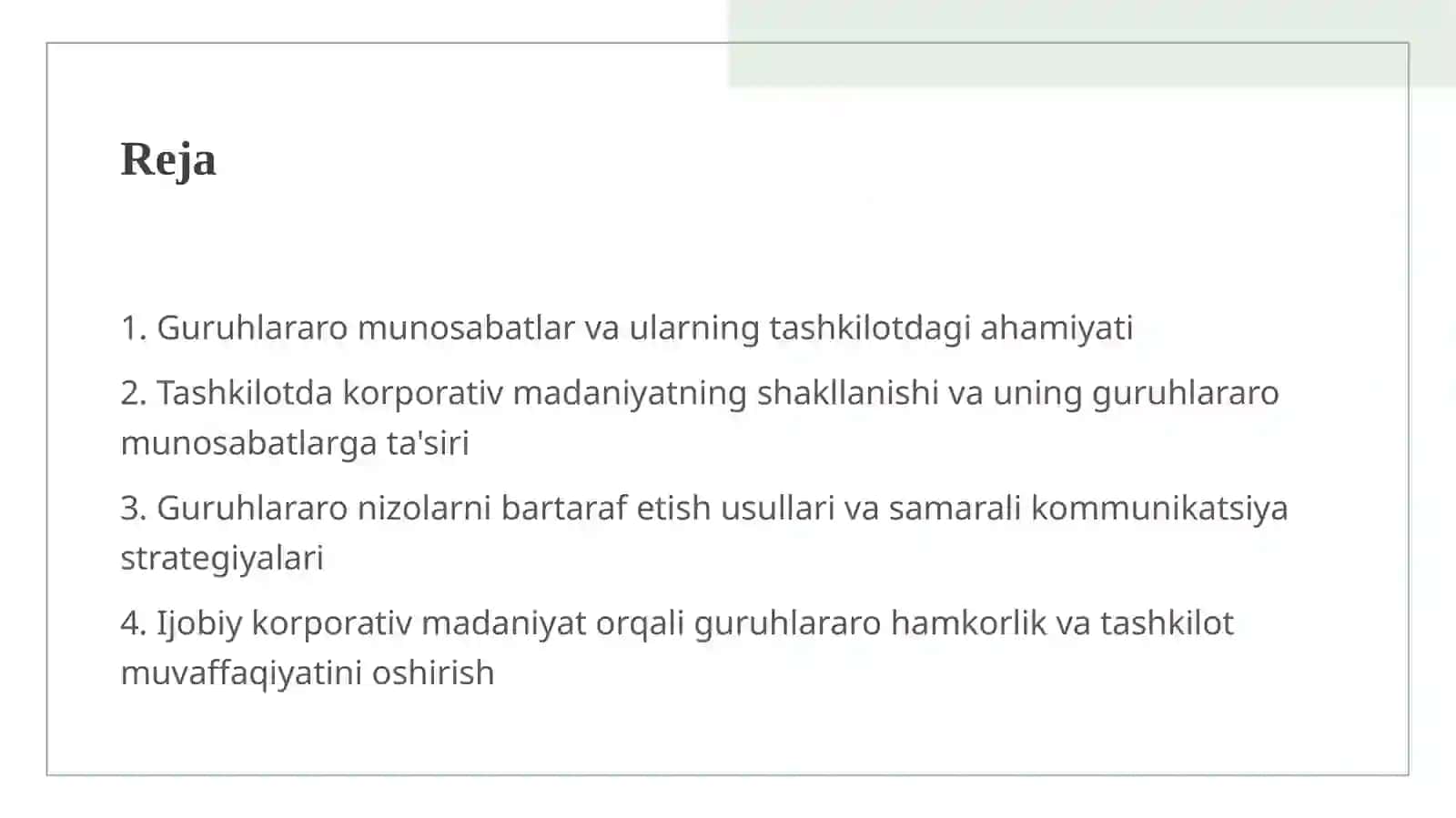 Tashkilotda guruxlar aro munosabat va korparativ madaniyat 2