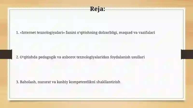 "Internet texnologiyalari" fanini pedagogik va axborot texnologiyalari yordamida o‘qitish metodikasi 2