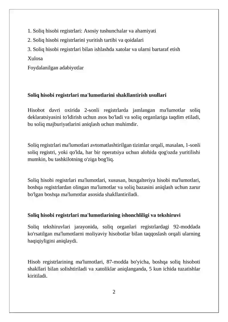 Soliq hisobining registrlari soliq hisobini tuzish tartibi 2