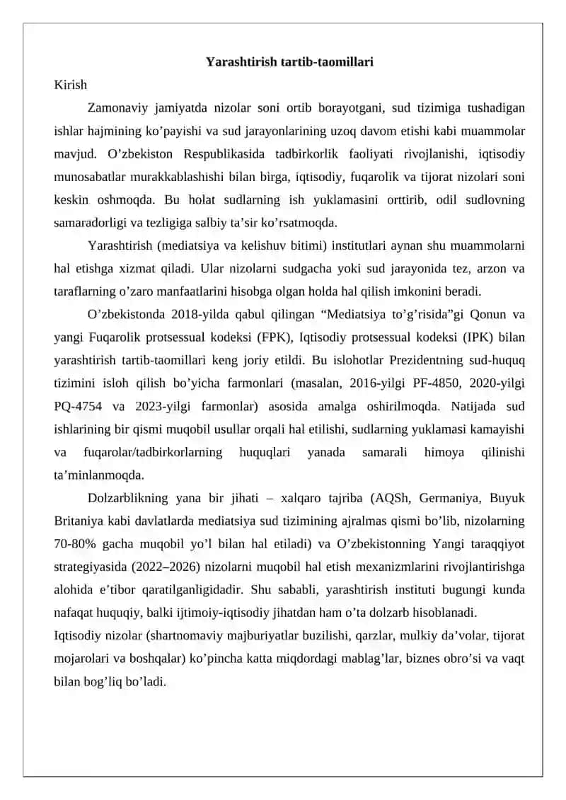 Yarashtirish tartib-taomillari 2