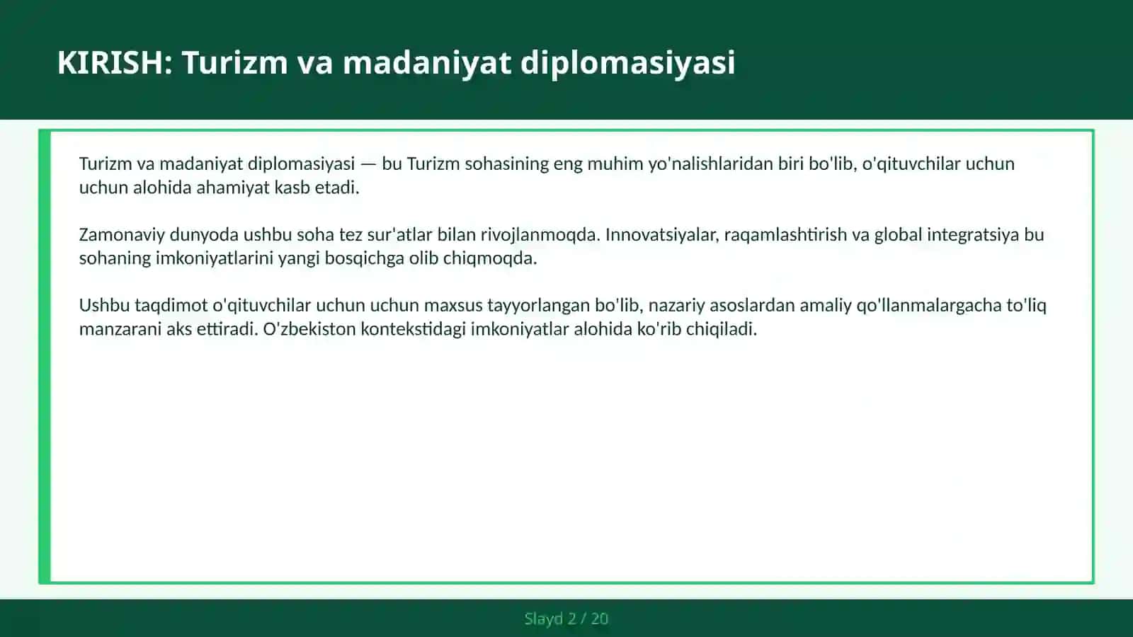 TURIZM VA MADANIYAT DIPLOMASIYASI 2