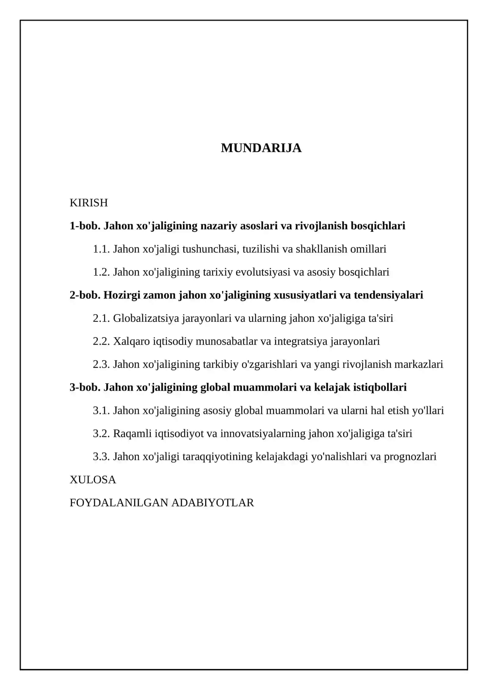 Jahon xo'jaligi va uning evalutsiyasi 2