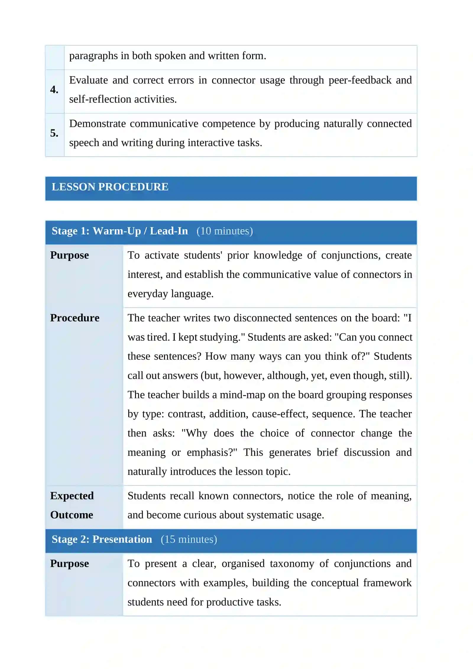 Lesson Plan - The Importance of Teaching Conjunctions and Connectors 2