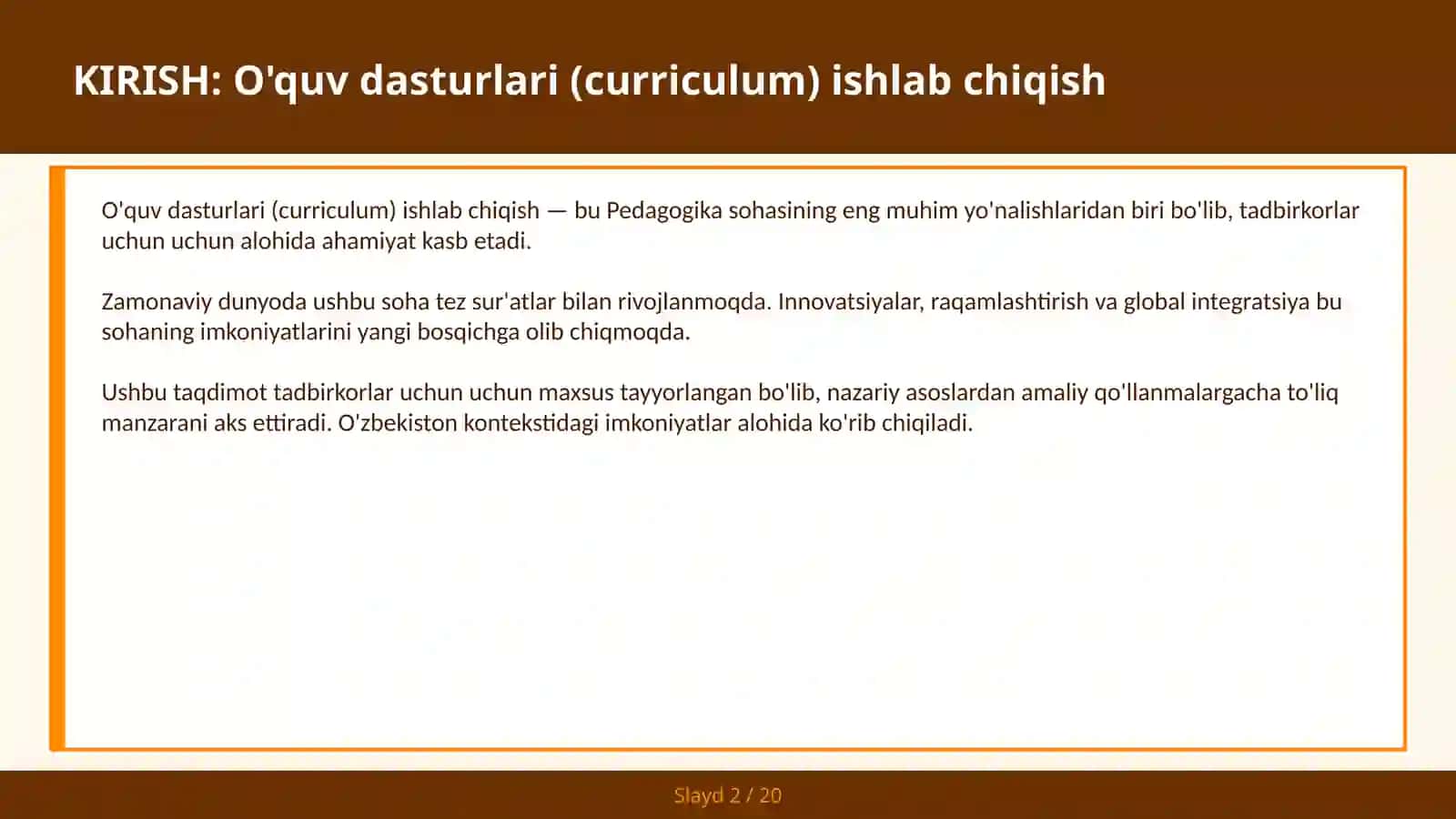 O'quv dasturlari (curriculum) ishlab chiqish 2