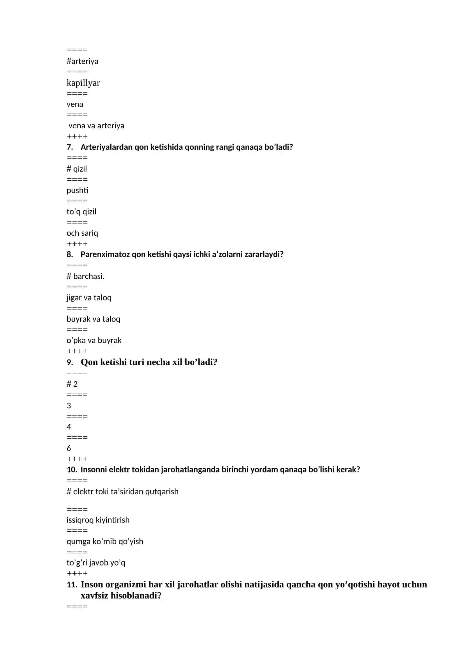 Tibbiy Bilim Asoslari fanidan test yakuniy 2