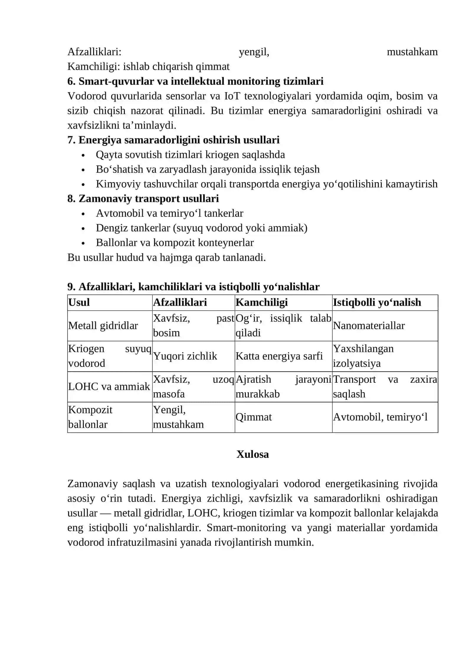 Vodorodni saqlash va uzatishning zamonaviy usullari 2