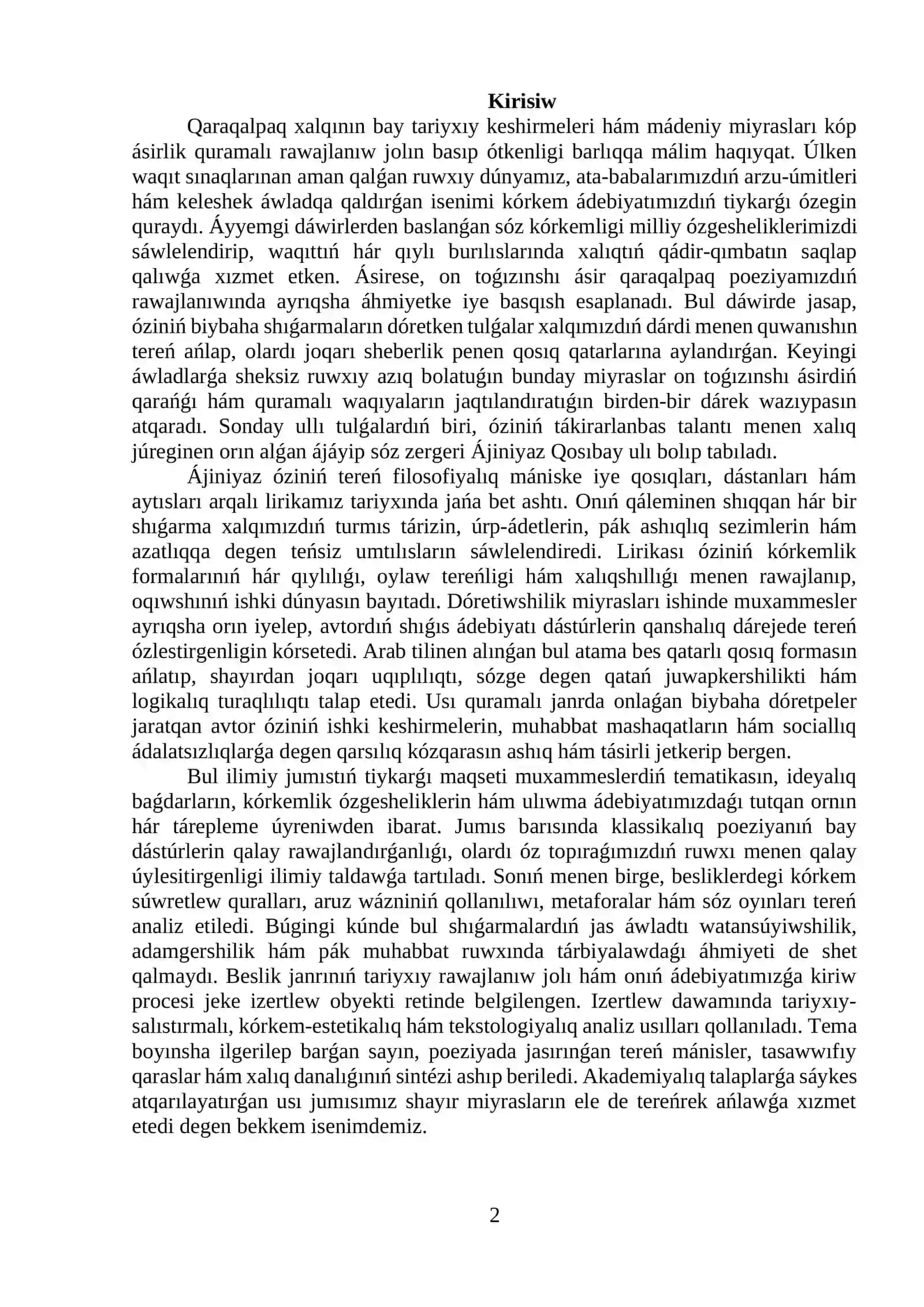 Ájiniyaz dóretiwshiliginde muxammesler 2