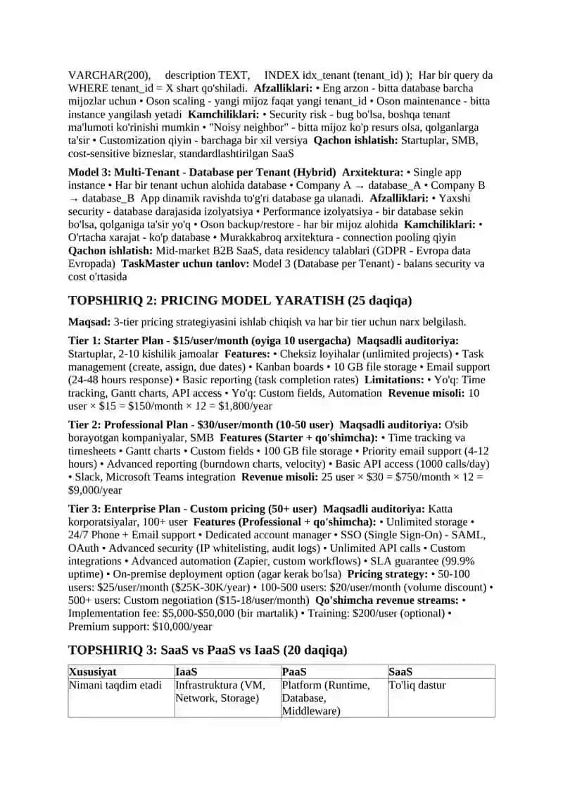 AMALIY ISH: DASTURIY TA'MINOT XIZMAT SIFATIDA (SaaS) 2