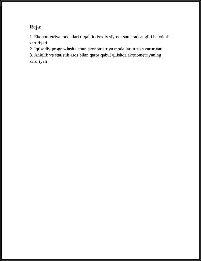 EKONOMETRIKA MODELLASHTIRISH ZARURLIGI 2