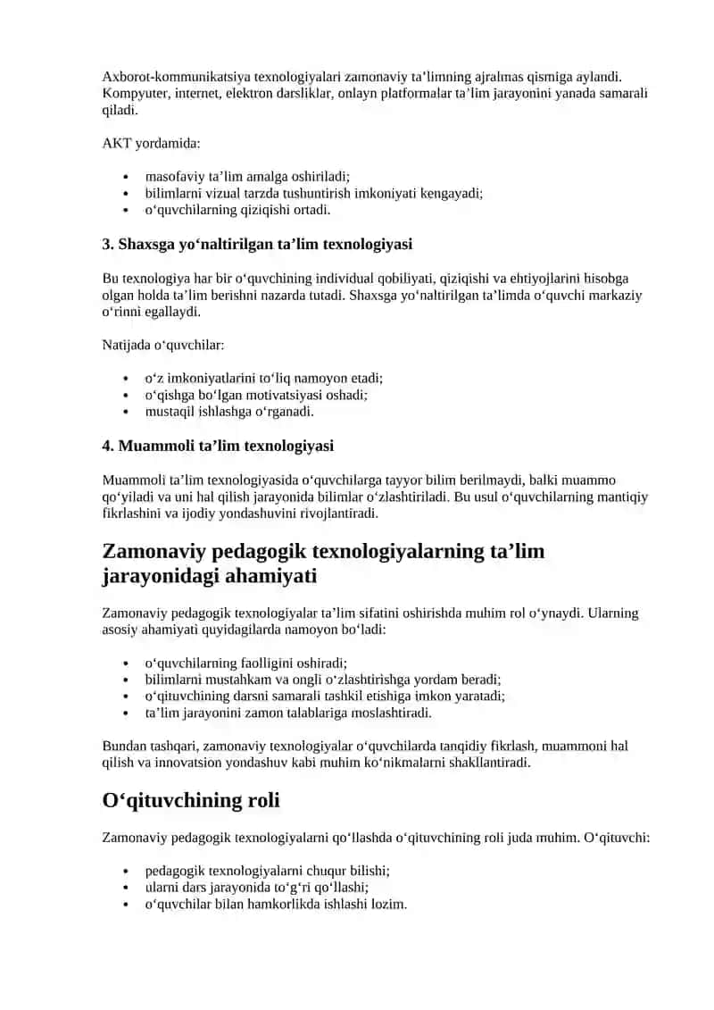 Zamonaviy Pedagogik Texnologiyalar 2