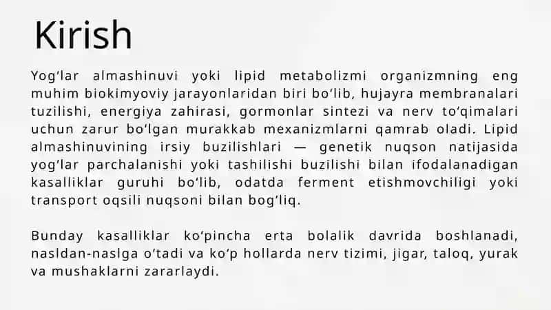 Yog'lar almashinuvining irsiy buzilishlari 2